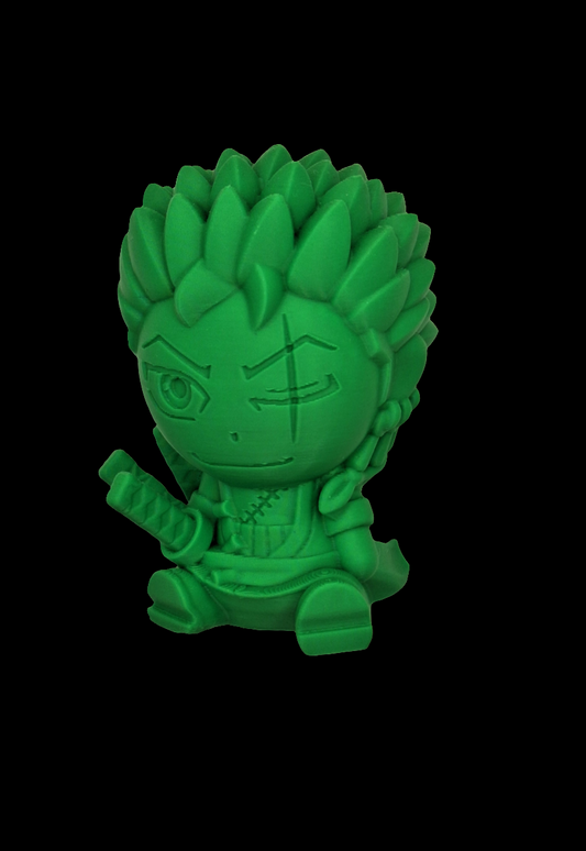 Green-Haired Swordsman Chibi Figure – Custom Color 3D Print